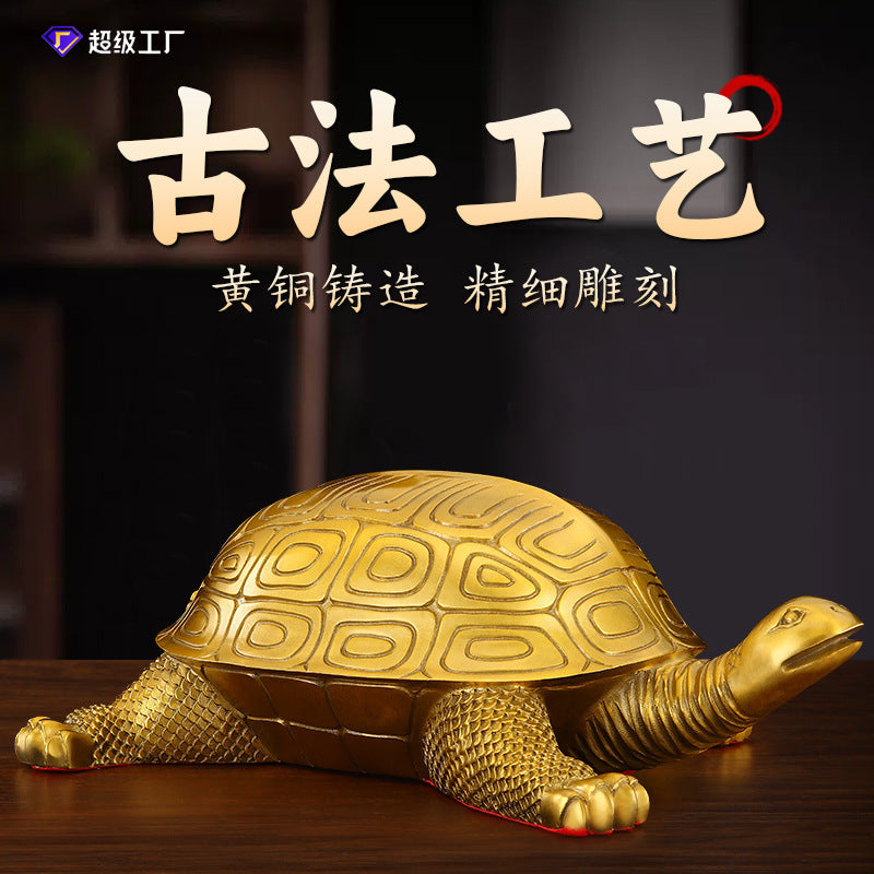 Feng Shui Enhancement Products - Golden Copper Turtle - Gold/Water