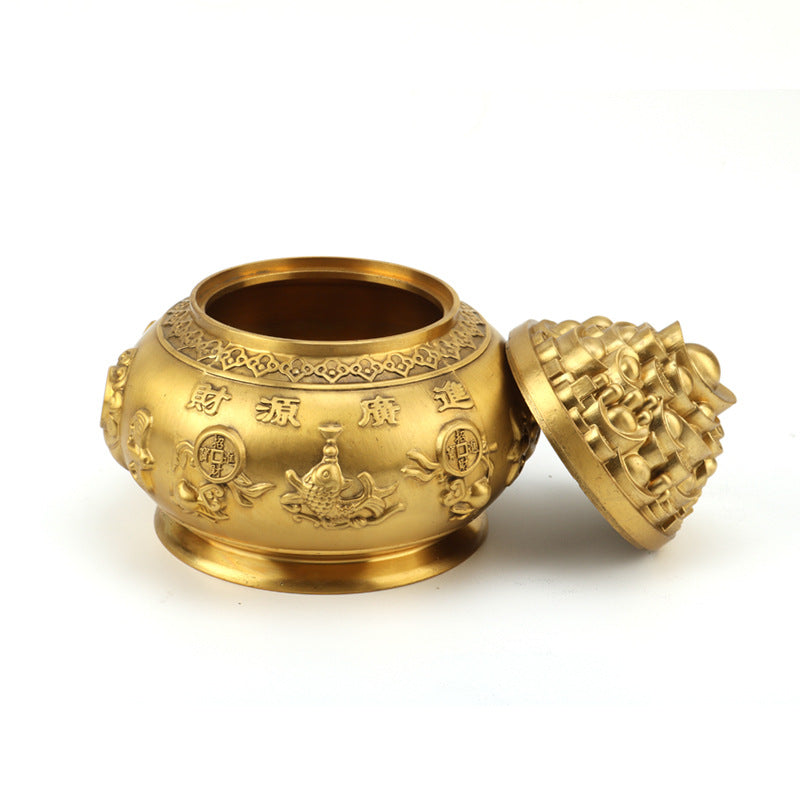 Feng Shui Enhancement Products - Gold Copper Treasure Pot - Gold/Water