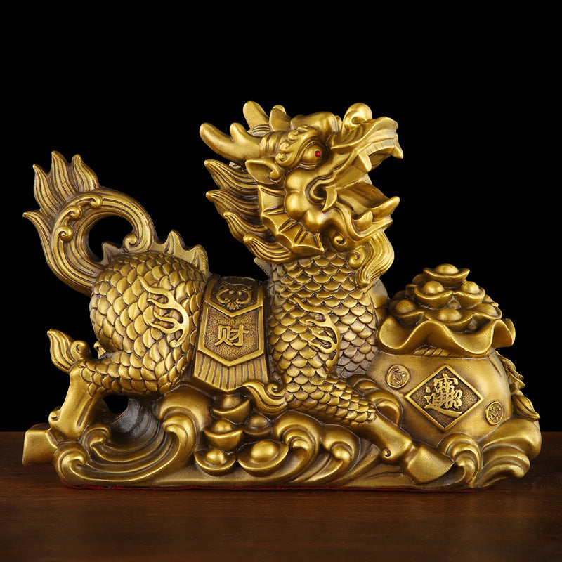 Feng Shui Enhancement Products - Gold Copper Kirin - Gold/Wood