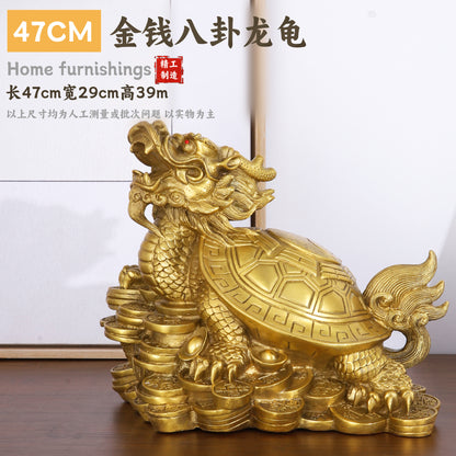 OFFICE FENGSHUI - Brass ornament of the dragon-tortoise, with copper coins - Cai
