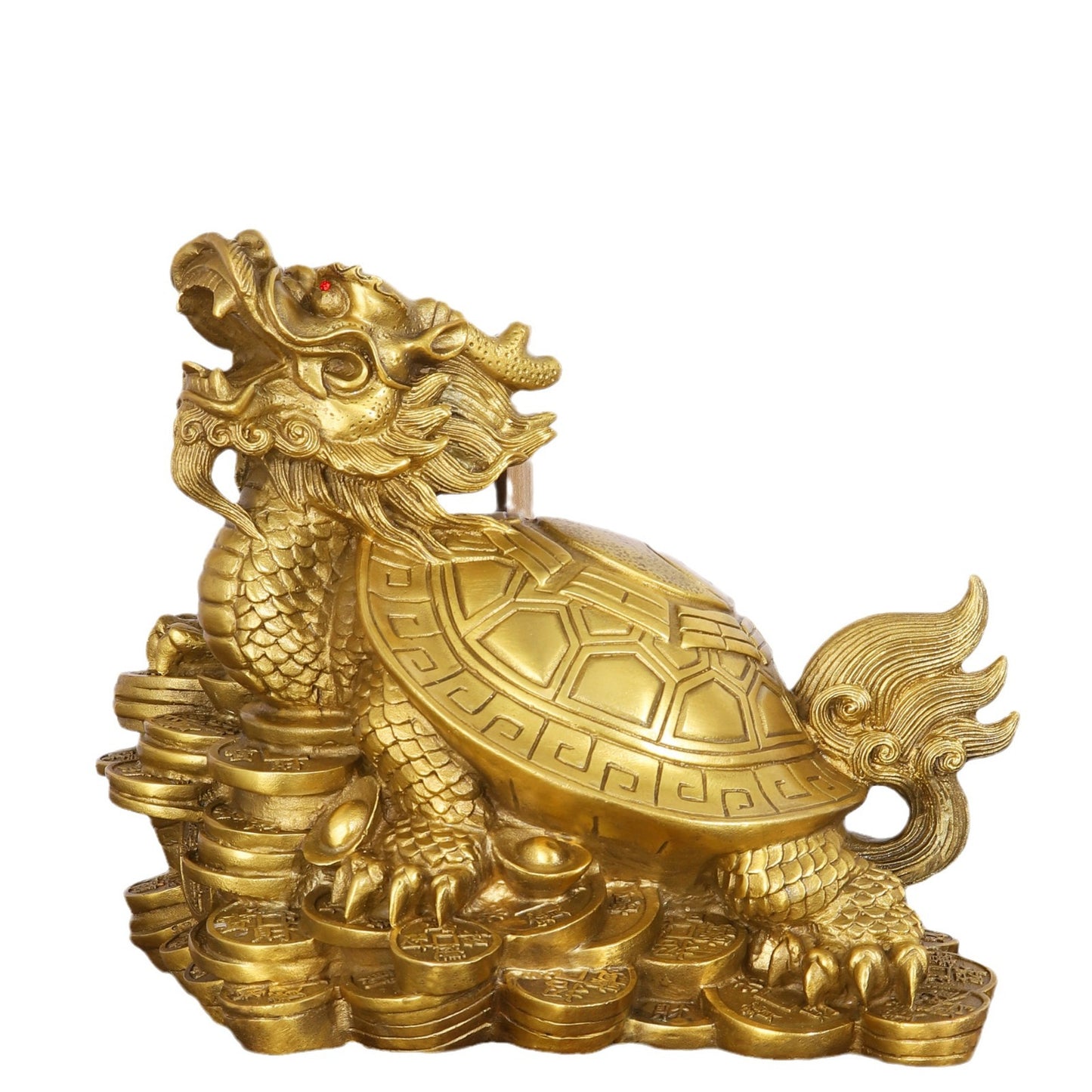 OFFICE FENGSHUI - Brass ornament of the dragon-tortoise, with copper coins - Cai