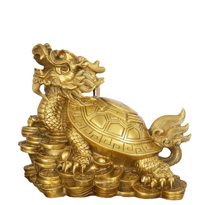 OFFICE FENGSHUI - Brass ornament of the dragon-tortoise, with copper coins - Cai