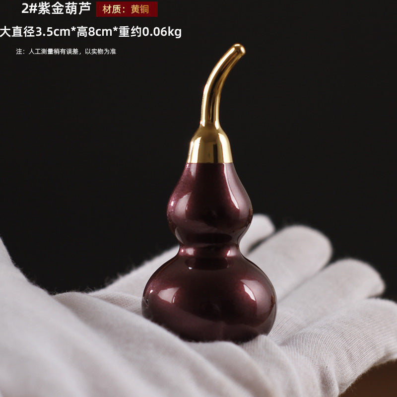 Feng Shui Ornament - Full Copper Purple Gold Bagua Gourd - Gold/Fire/Wood