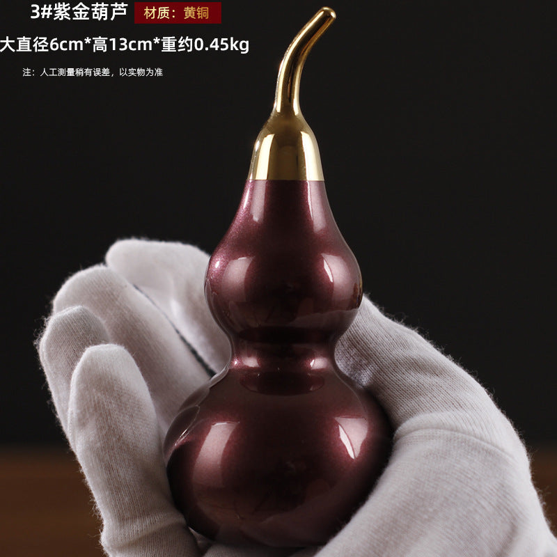 Feng Shui Ornament - Full Copper Purple Gold Bagua Gourd - Gold/Fire/Wood