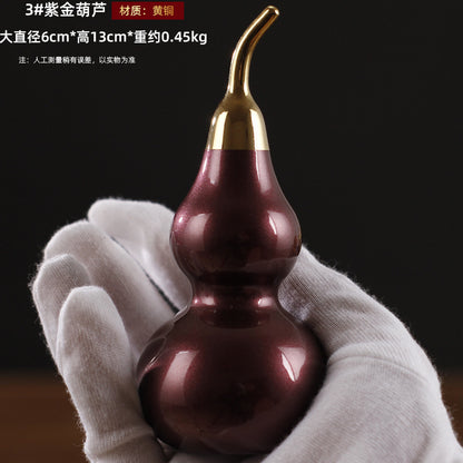 Feng Shui Ornament - Full Copper Purple Gold Bagua Gourd - Gold/Fire/Wood