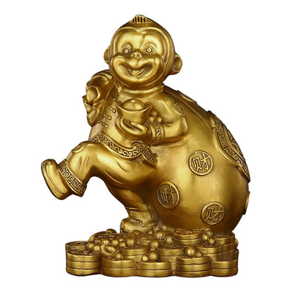 Feng Shui Enhancement Products - Golden Copper Zodiac Monkey - Gold/Fire