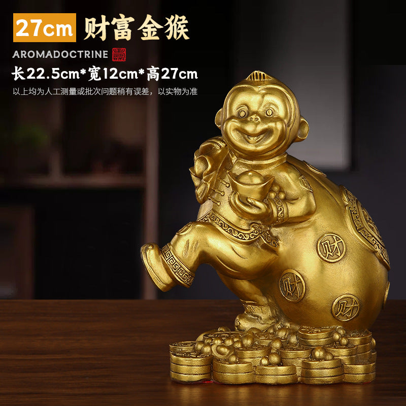 Feng Shui Enhancement Products - Golden Copper Zodiac Monkey - Gold/Fire