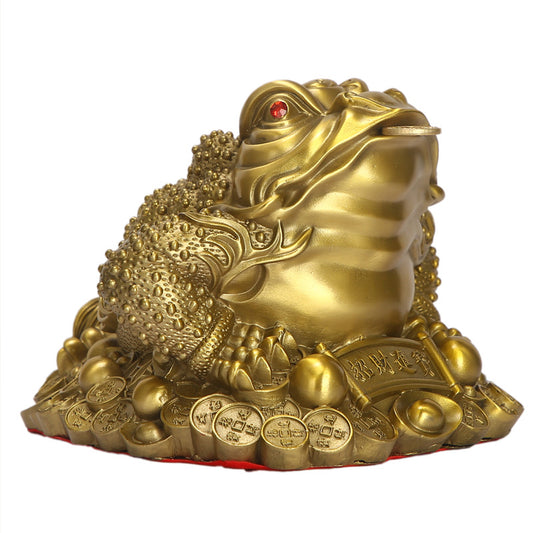 Feng Shui Ornament - Brass Three Legged Golden Toad Ornament - Gold/Water/Earth