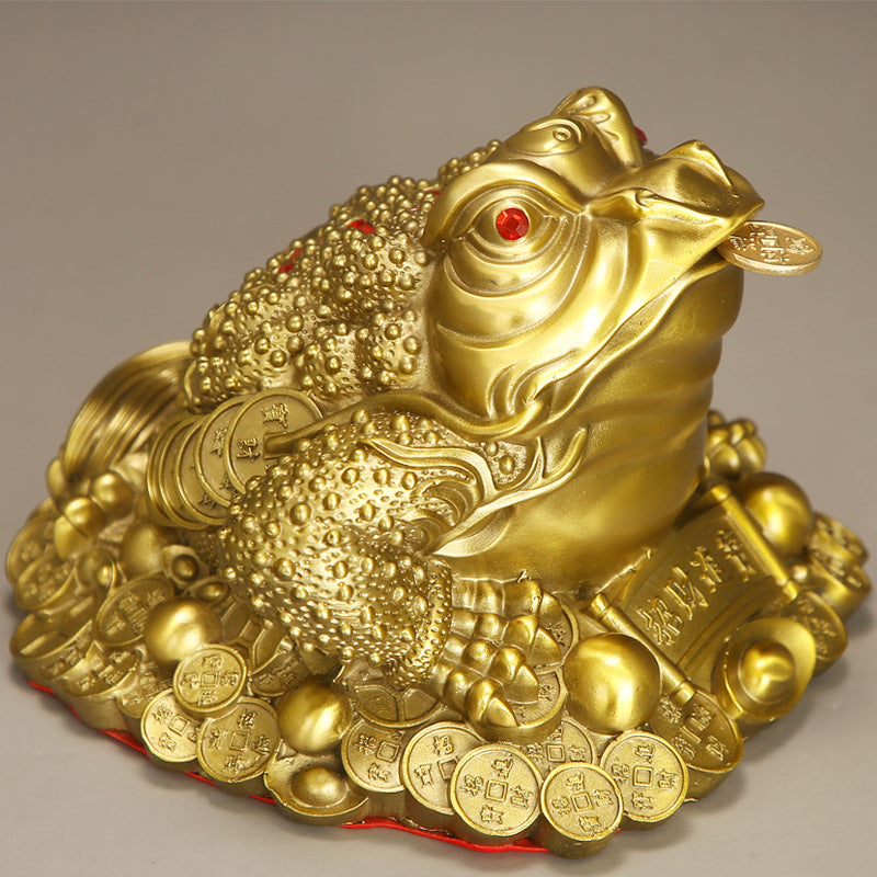 Feng Shui Ornament - Brass Three Legged Golden Toad Ornament - Gold/Water/Earth