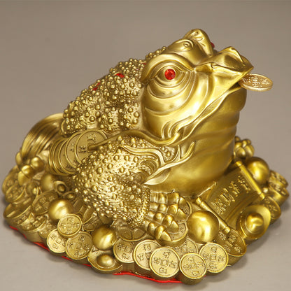 Feng Shui Ornament - Brass Three Legged Golden Toad Ornament - Gold/Water/Earth