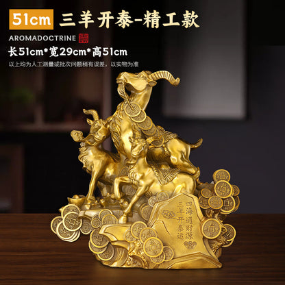 Feng Shui Enhancement Products - Golden Copper Zodiac Sheep - Gold/Wood