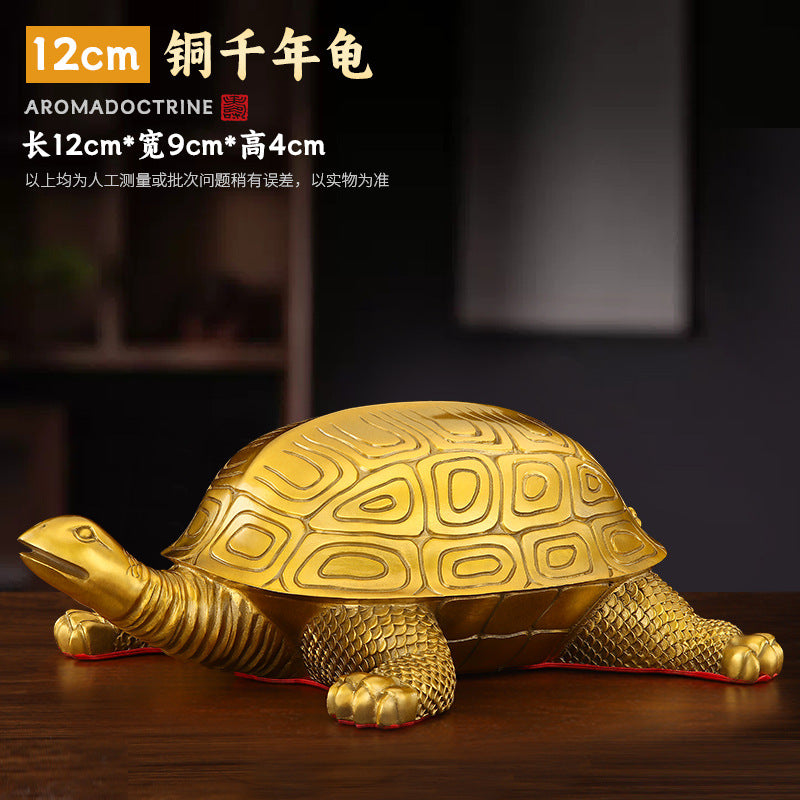 Feng Shui Enhancement Products - Golden Copper Turtle - Gold/Water