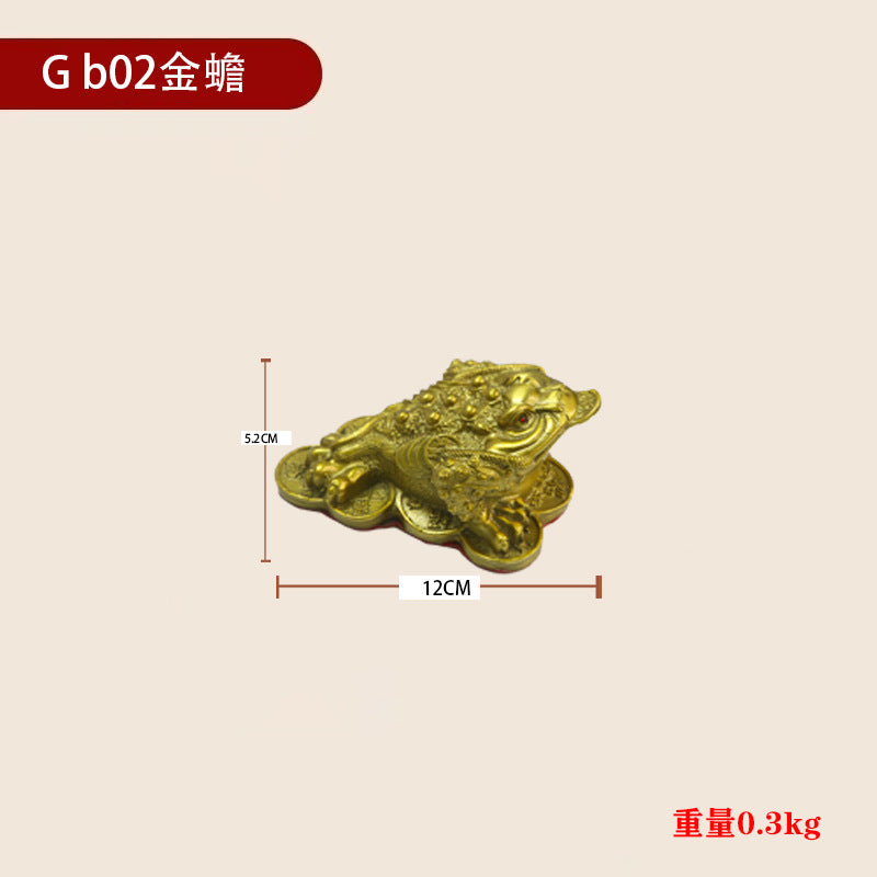 Feng Shui Ornament - Brass Three Legged Golden Toad Ornament - Gold/Water/Earth