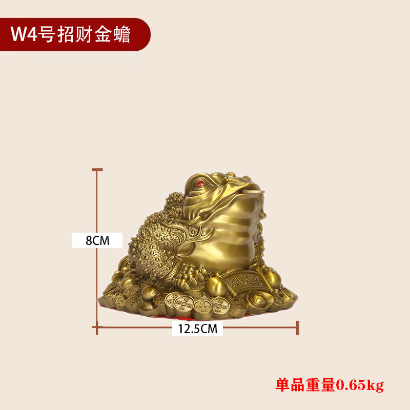 Feng Shui Ornament - Brass Three Legged Golden Toad Ornament - Gold/Water/Earth
