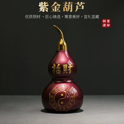 Feng Shui Ornament - Full Copper Purple Gold Bagua Gourd - Gold/Fire/Wood