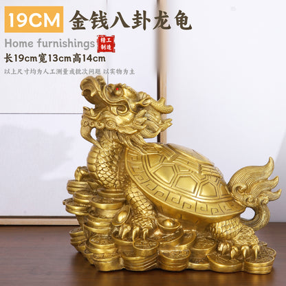 OFFICE FENGSHUI - Brass ornament of the dragon-tortoise, with copper coins - Cai