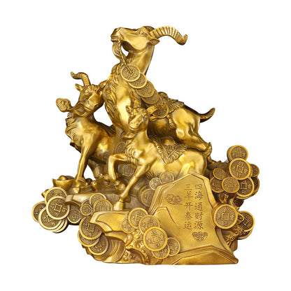 Feng Shui Enhancement Products - Golden Copper Zodiac Sheep - Gold/Wood