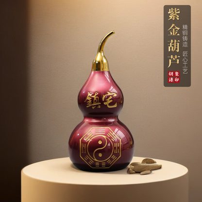 Feng Shui Ornament - Full Copper Purple Gold Bagua Gourd - Gold/Fire/Wood
