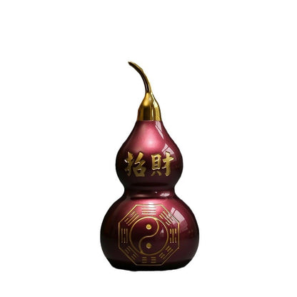 Feng Shui Ornament - Full Copper Purple Gold Bagua Gourd - Gold/Fire/Wood