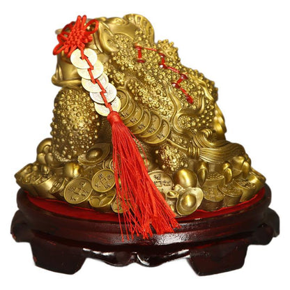 Feng Shui Ornament - Brass Three Legged Golden Toad Ornament - Gold/Water/Earth