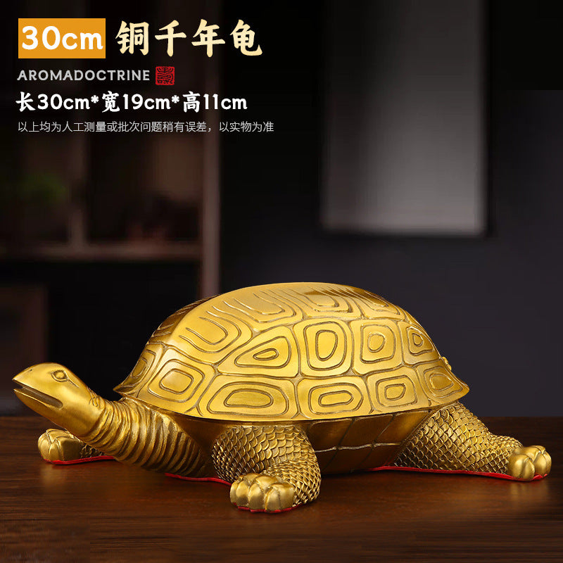 Feng Shui Enhancement Products - Golden Copper Turtle - Gold/Water